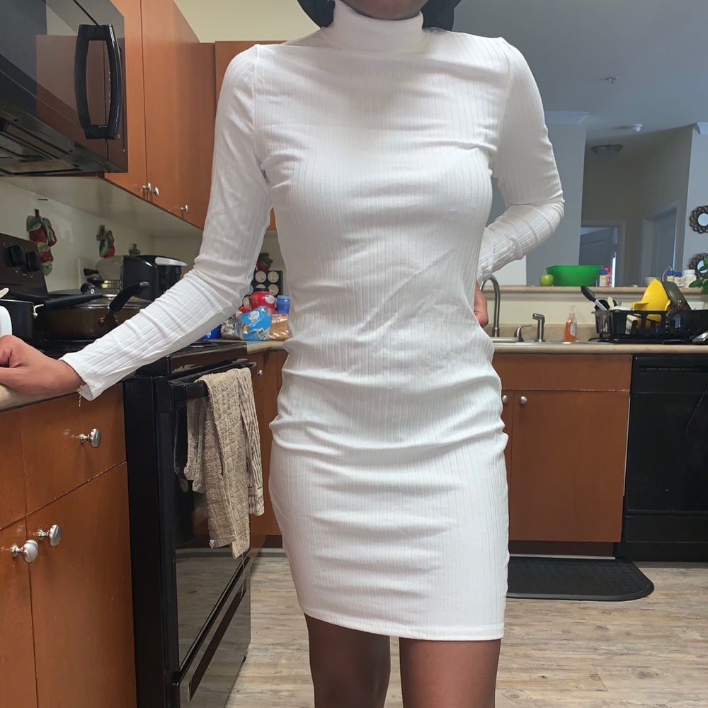 White Ribbed Mini Dress